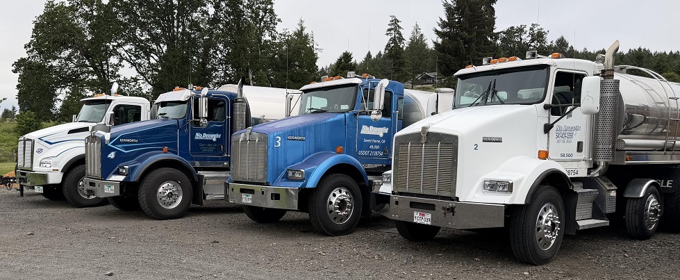 No Drought bulk water delivery truck fleet ready for dispatch in Sweet Home, Oregon